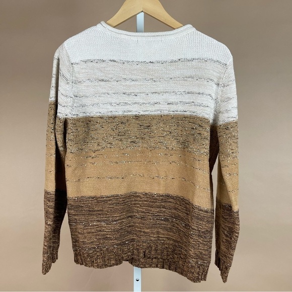 Liz Claiborne Size Medium Neutral Colorblock Stripe Crewneck Sweater Textured - Picture 2 of 6